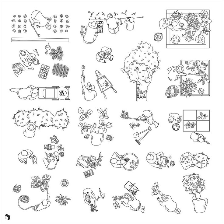 Outdoor & garden DWG blocks: benches, pergolas, lighting, plants