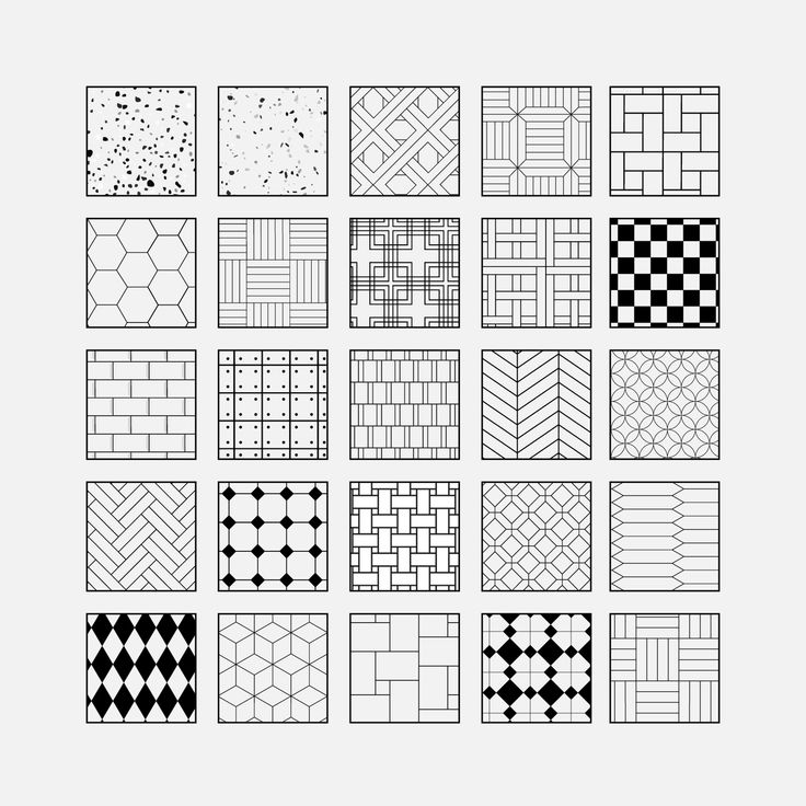 Hatch patterns: brick, stone, wood, tiles, glass