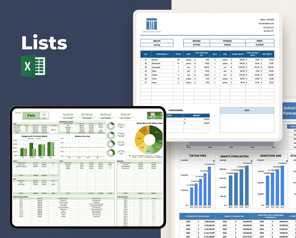 Lists Sheet Excel Templates